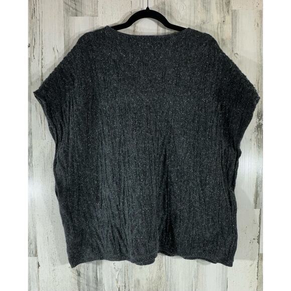 Pure Jill Poncho Pullover Sweater XS (Oversized) Gray Wool Blend Crinkle Knit - Picture 2 of 7